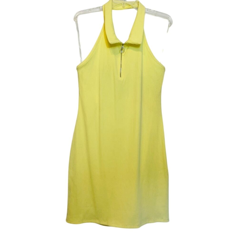 NWT Fashion Nova Yellow Montana Rib Halter Half Zip Bodycon Mini Dress 2XL XXL